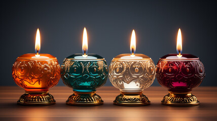 Wall Mural - three burning candles on black background