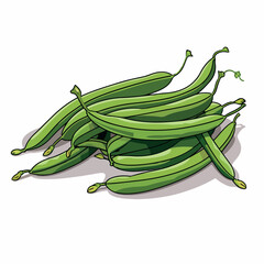 Green beans in cartoon, doodle style. 2d vector illustration in logo, icon style. Black and white AI Generative