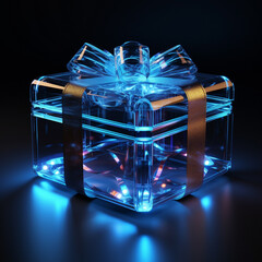 glow blue lit up 3D gift box with  rendered image in the style of technological fusion.