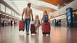 © piai - Happy family ready to their journey. Airport terminal. Generative AI