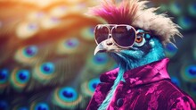 A Bright-eyed Bird Wearing Sunglasses And A Vibrant Purple Jacket Boldly Strides Through The Outdoors, Ready To Take On The World