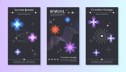 Wall Mural - vector insta story cosmic templates with linear shapes,blurred sparkles in 90s style.smm banners in 