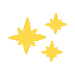 Wall Mural - Cute yellow doodle stars isolated on white background. Hand drawn eight pointed stars, kawaii illustration.