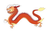 Fototapeta Dinusie - Hand drawn Traditional Chinese Red Dragon in cartoon style isolated on white background. Vector