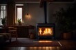 The warmth of a townhouse's wood-burning stove, creating a cozy atmosphere on a chilly evening 