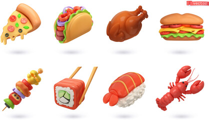 Wall Mural - Food 3d vector cartoon icon set