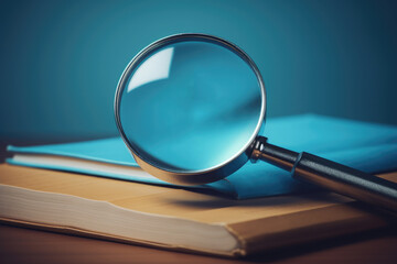 Magnifying glass placed on top of book, perfect for illustrating concept of research or investigation. Educational materials or articles related to reading, studying, or knowledge acquisition.