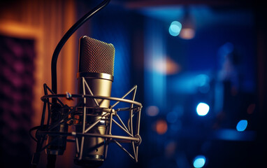 Poster - Modern professional microphone in recording studio