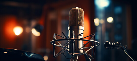 Wall Mural - Modern professional microphone in recording studio