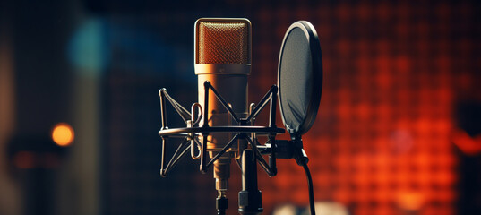 Poster - Modern professional microphone in recording studio