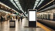 Evening train station featuring blank white digital sign billboard poster mockup
