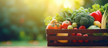 Shopping Basket Containing Fresh Foods With Blurry Background Isolated For Supermarket Grocery, Food And Eating
