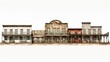 © Alona - Front View of Rustic Western Town on Isolated White Background. 3D Rendering of Old Antique Town with General Store, Mortician and Americana Vibe