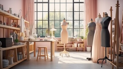 Poster - Dummy mannequin with fashion dress in the tailor shop, design, Dressmaking concept.