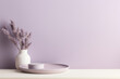 A tranquil, pale lavender background with a subtle, diffused light from a cloudy summer day. The muted shadows create a dreamy and serene ambiance, perfect for presenting delicate and