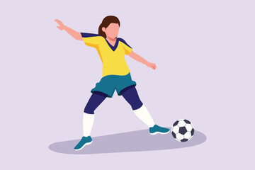 Funny female football players concept. Colored flat vector illustration isolated. 