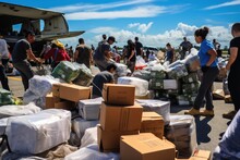 Incoming Relief Supplies In A Disaster Area.