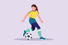 Funny Female Football Players Concept. Colored Flat Vector Illustration Isolated. 