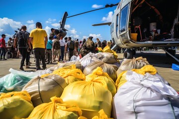 Incoming relief supplies in a disaster area.