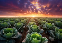 Cabbage Field In The Morning Sunshine