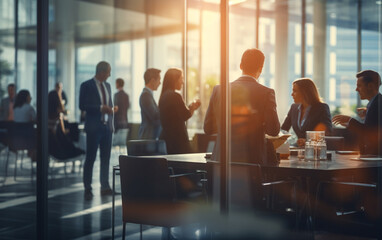 Wall Mural - Blurred soft of people meeting at table business people talking in modern office