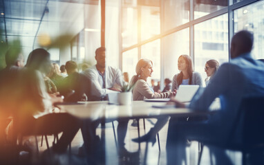 Wall Mural - Blurred soft of people meeting at table business people talking in modern office