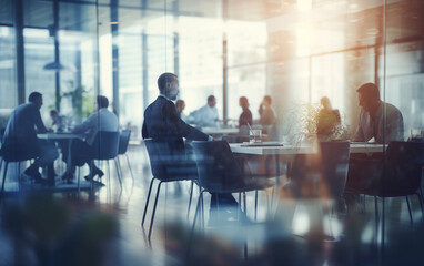 Wall Mural - Blurred soft of people meeting at table business people talking in modern office