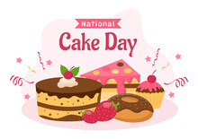National Cake Day Vector Illustration On Holiday Celebrate November 26 With Sweet Bread In Flat Cartoon Pink Background Design Template