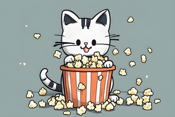 A cat eating popcorn.Generative AI