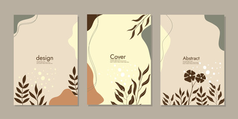 Wall Mural - Cover page notebook collection with hand drawn floral decorations. Templates with abstract autumn leaves. size A4 For diary, books, magazines, journals, catalogs, planners and flyers. Vector layouts.