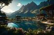 parks mountains reflection mountain decoration garden side view and 3D with hD result  