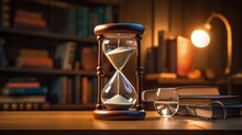 Old Hourglass With Book Background