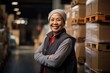 © Baba Images - Smiling portrait of a happy female middle aged asian warehouse worker or manager working in a warehouse