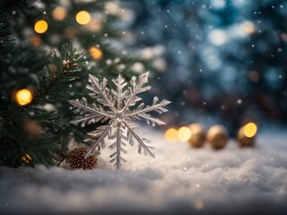  Christmas Tree Branch with Snowflakes Illuminated at Night