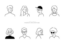 People Avatar Set. Portrait Character Collection. Different Age, Race. Diverse Business Men, Women. Crayon Outline Drawing Style. Flat Design Isolated Emoticon. Hand Drawn Trendy Vector Illustration.
