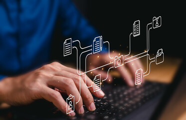 Wall Mural - document management system concept. online document file data software for efficient archiving. ente