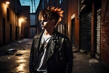 An Angry Punk Rock Teenage Boy In A Back Alley