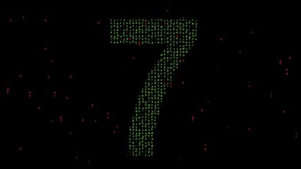 Beautiful illustration of Number 7 with matrix code on plain black background