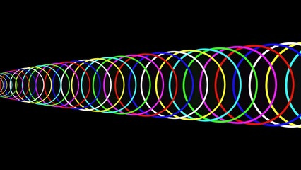 Wall Mural - Beautiful illustration of colorful rings tunnel on plain black background