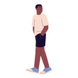 © Paper Trident - People walking in loneliness. Young black man wearing oversize clothing strolling with hands in pockets. Boy in casual outfit. Person in look in urban style. Flat isolated vector illustration on white