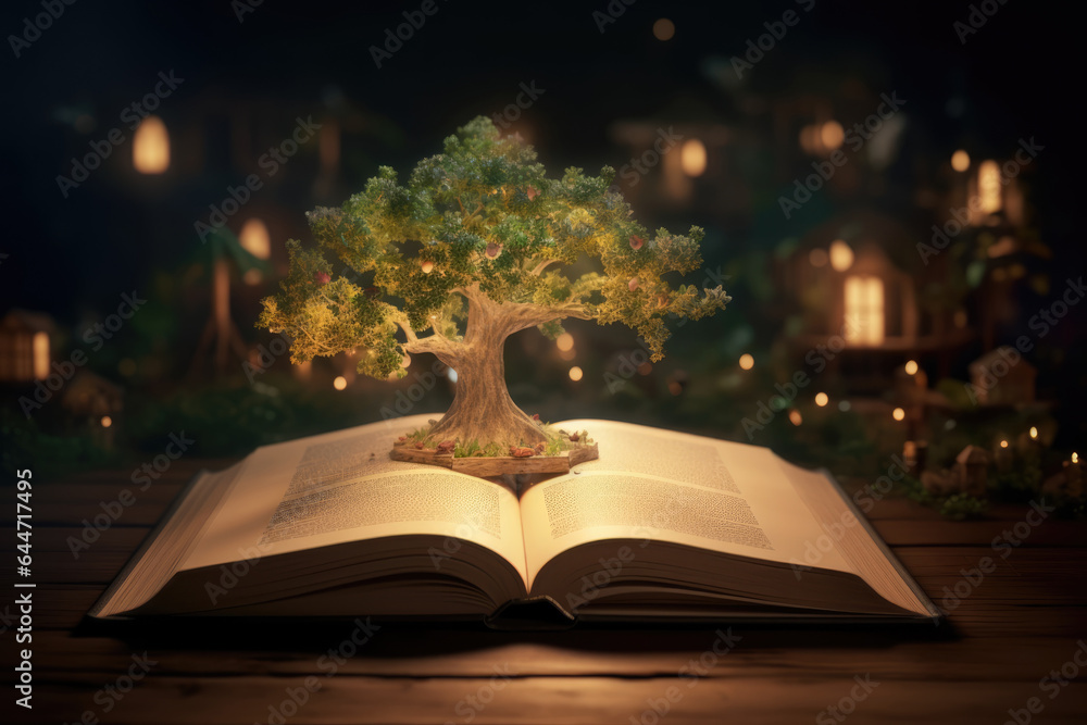 Open book and Fairy Tree. Fairy tale book. Fairyland book with a ...