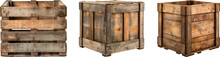 Old Weathered  Wooden Crate Box Set Isolated On Transparent Background. Generative AI