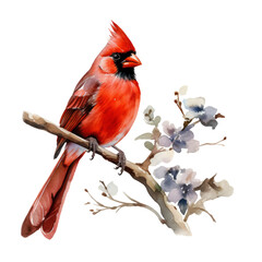 Wall Mural - Cardinal bird watercolor clipart on transparent background. Generative AI illustration