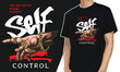 self control graphic slogan with hand in gold rings and bracelet vector illustration t-shirt design editable template