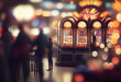 Blurred image of slots machines at the casino,