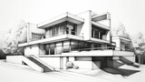 Fototapeta  - Modern house architect pencil drawing sketch