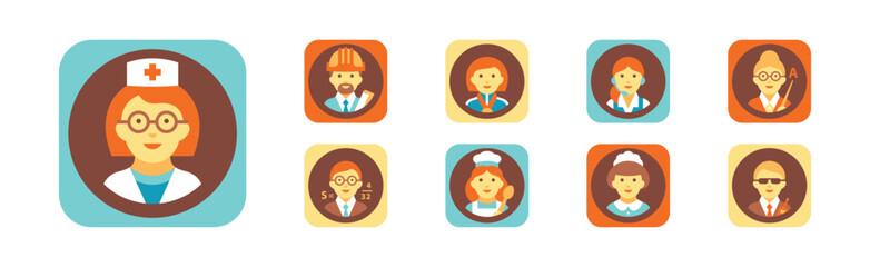 Poster - Different People Profession Icon with Square Avatar Picture Vector Set