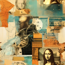 Leonardo Da Vinci Themed Art Collage Repeat Mattern