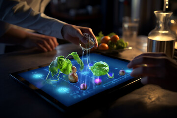 Illustration of future technology of creating food with AI and synthetic