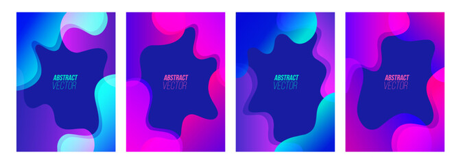 Poster - Bright dynamic neon colored gradient waves. Set of abstract backgrounds with vibrant color curved shapes. Vector illustration.